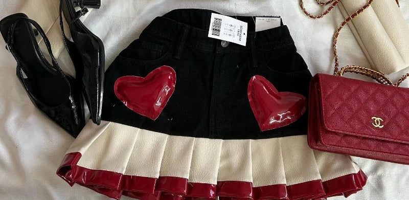 Heart Shaped Leather Top Two Piece Set