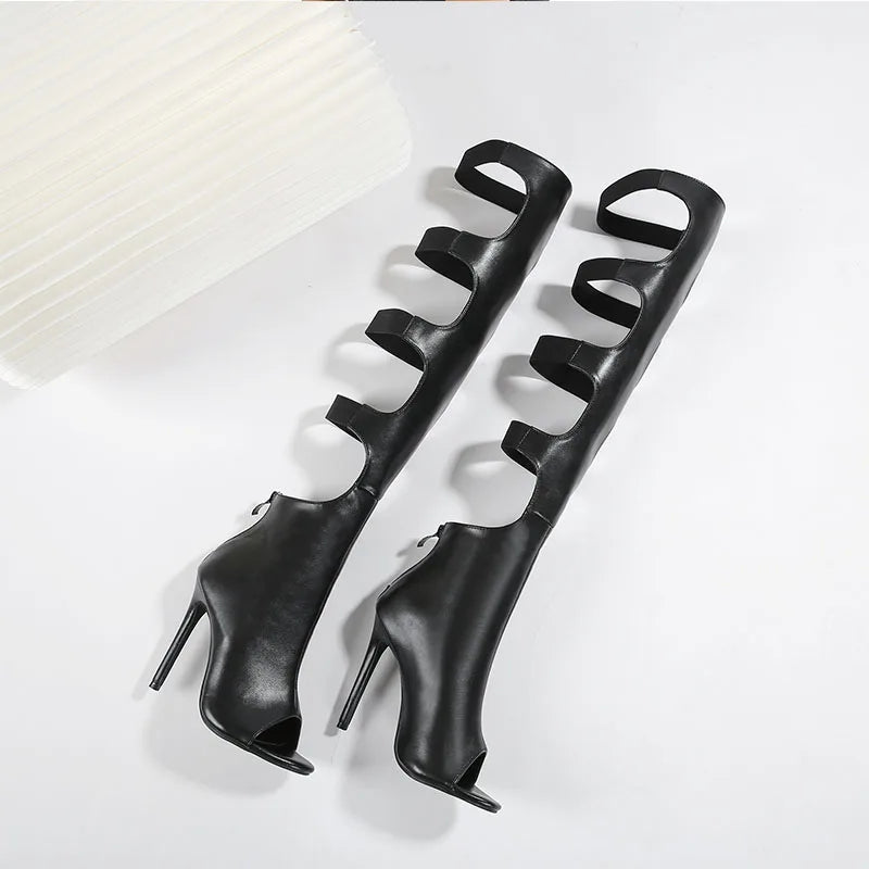 Fashion Peep Toe Women Over the Knee Boots Shoes Female Super High Heels Footwear Party Modern Ladies Sandals Boots Shoes Pumps