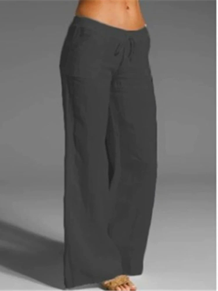 Summer Women's Cotton Pants Gray High Waisted Harem Loose Soft Elastic Waist White Pants Blue Casual Trousers for Female clothin