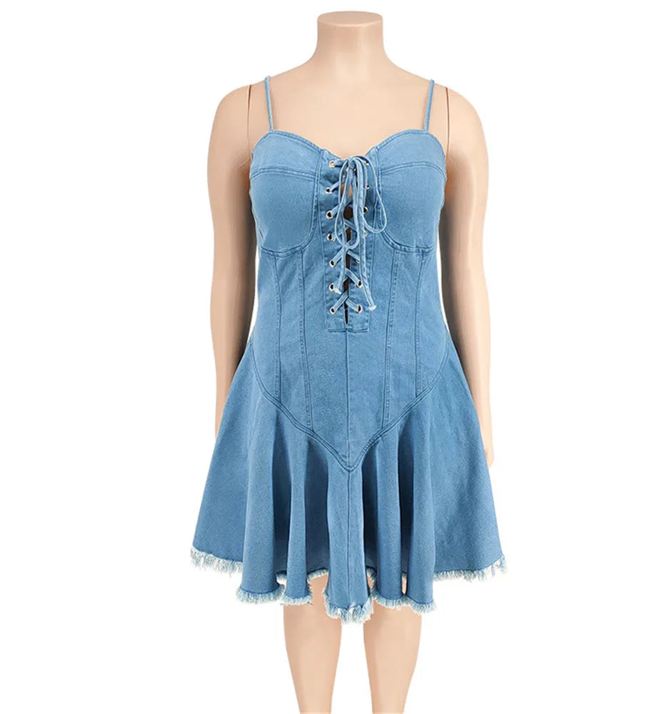 Wmstar Women's Dress Plus Size Xl-5xl Summer Clothing Striped Denim Streetwear Badage Mini Dresses 2022 Wholesale Dropshipping