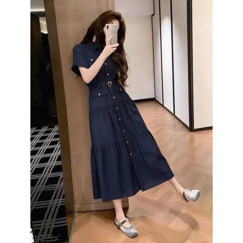 French Blue Short Sleeve Shirt Dress