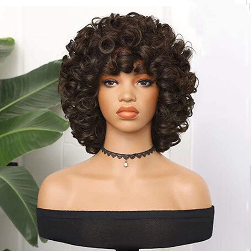 Curly Wigs for Black Women Short Kinky Curly Black Wigs for Women Big Curly Afro Soft Wig with Bangs Heat Resistant Natural Cute