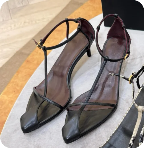 Snake Skin Kitten Heel Sandals T Strap Pointed Toe for Women