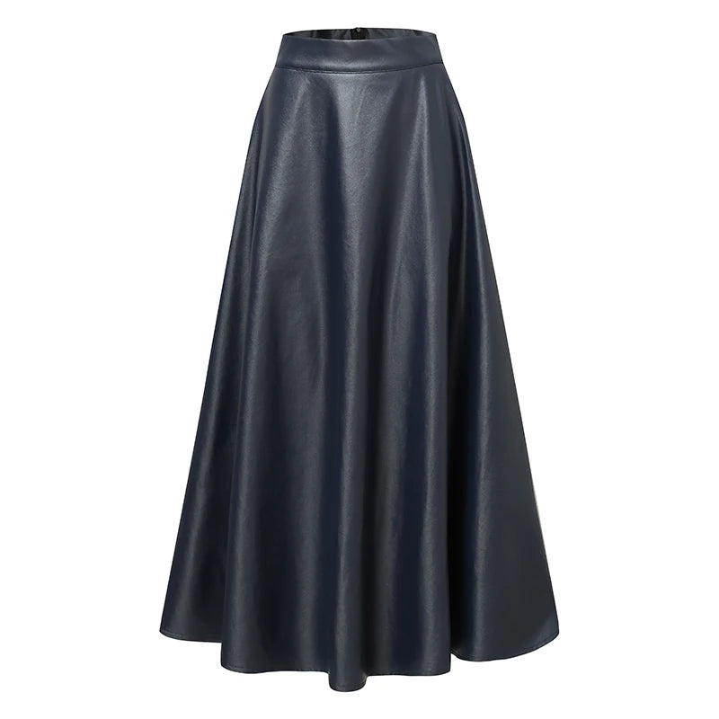Celmia Fashion Women Long Skirts 2024 Spring PU Leather Faldas Elegant High Waist A-line Midi Skirt Casual Loose OL Swing Jupes
