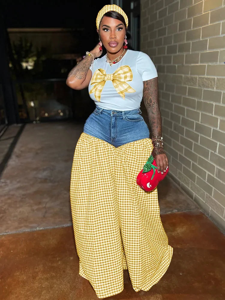 Streetwear Casual 2 Pieces Set for Woman Clothing Summer Short Sleeve T-shirt Top and Oversized Wide Leg Pants Matching Sets