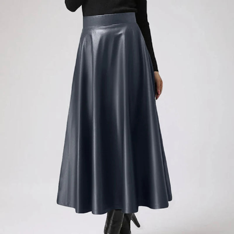 Celmia Fashion Women Long Skirts 2024 Spring PU Leather Faldas Elegant High Waist A-line Midi Skirt Casual Loose OL Swing Jupes