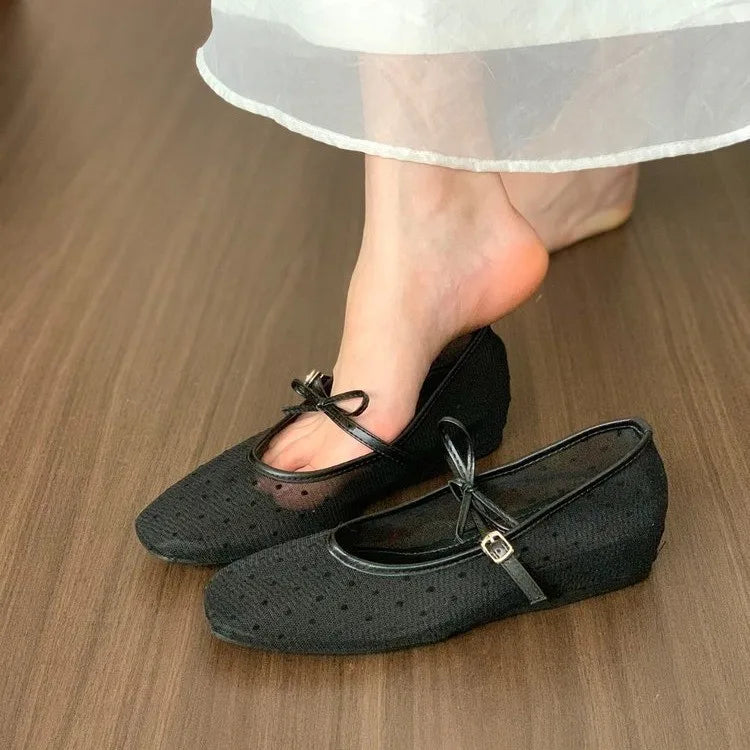 Square Toe Lace Up Ballet Flats