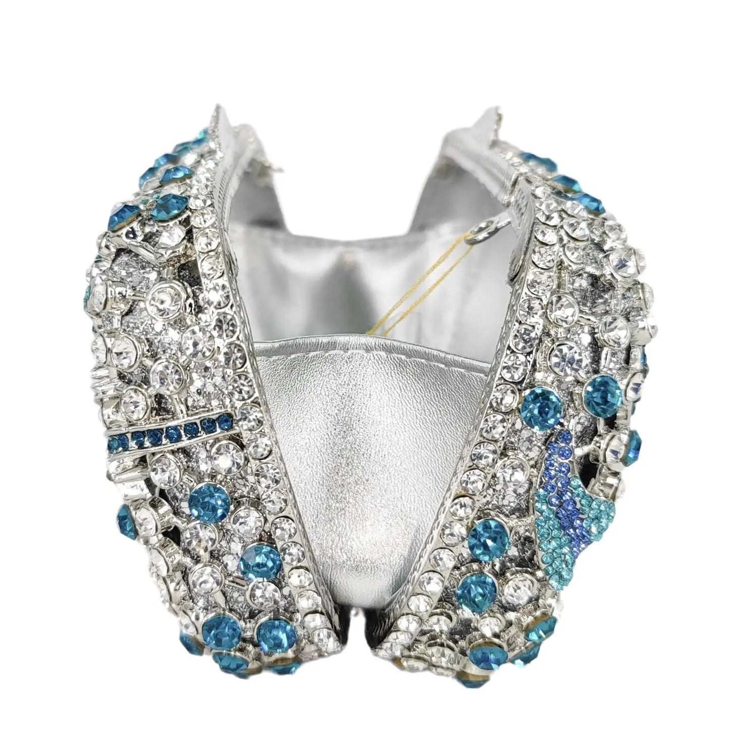 Boutique De FGG Light Blue Spahire Bird & Flower Women Crystal Clutch Evening Bags Wedding Bridal Animal Rhinestone Handbags
