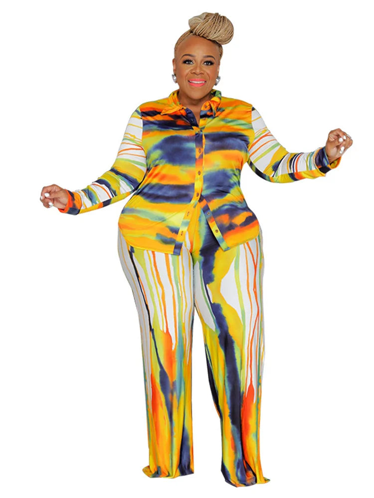 Wmstar Plus Size Two Piece Outfits Women Fall Clothing Tie Dye Top and Pants Leggings Matching Set Wholesale Dropshipping 2022
