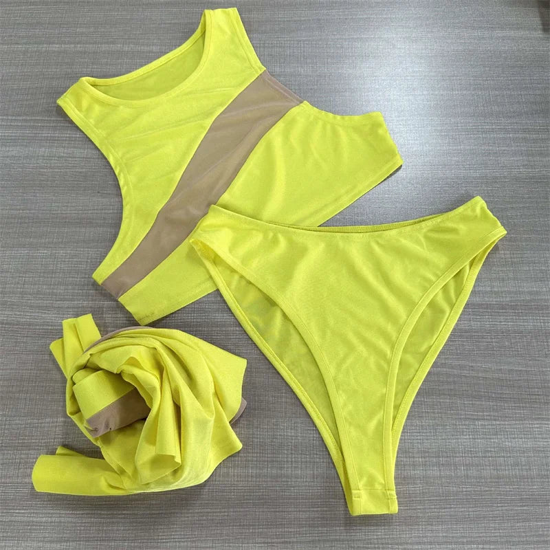 Sexy Mesh See-through Patchwork 2 Piece Sets Women Outfit Festival Clothing Tank Crop Top and Mini Skirt Set Night Club Outfits