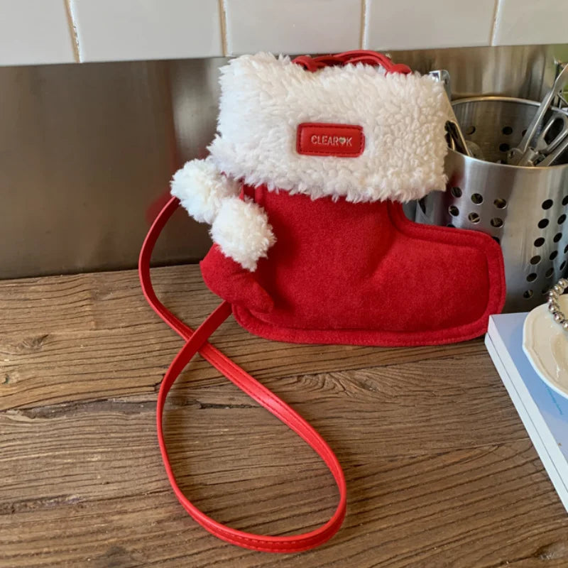Christmas Boots Messenger Bag Creative Fashion New Retro Glove Bag Messenger Bag Mobile Phone Bag Frosted Suede Cute Gift Wallet