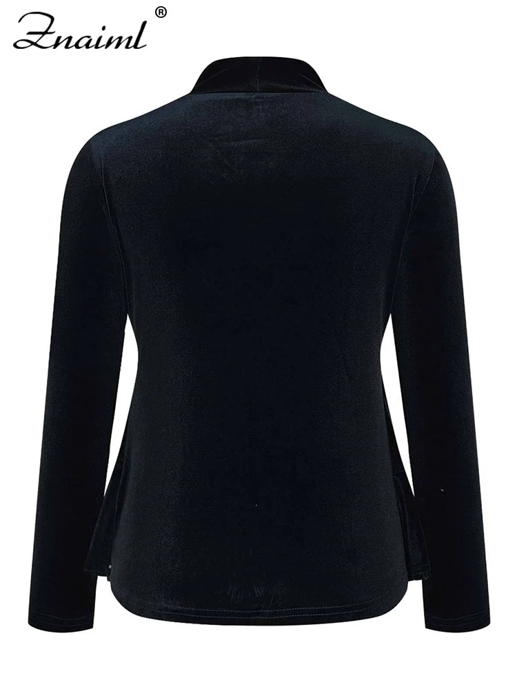 Znaiml Elegant Velvet Long Sleeve Square Neck Pullover T-Shirts Women's Sequin Patchwork Blousers Top Sexy Night Club Outfits