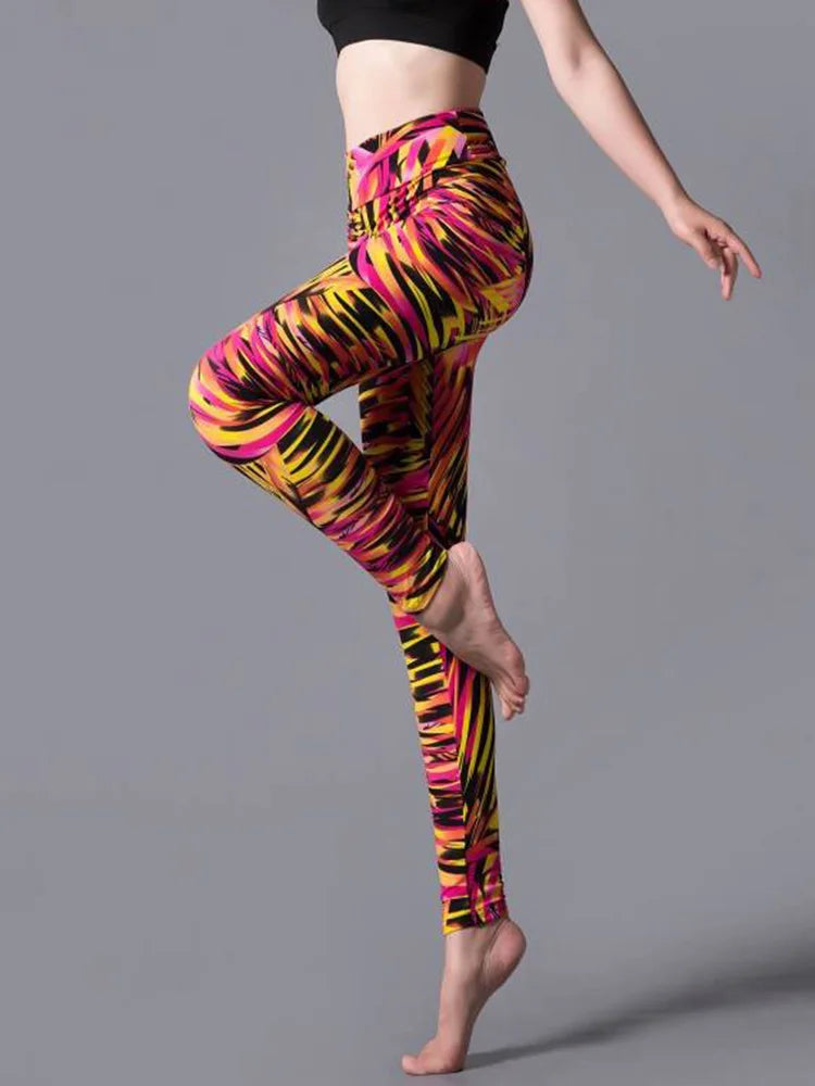 CUHAKCI High Waist Leggings Sportwear Workout Women Jeggings Elastic Pants Leopard Summer Printed Stripe Sexy Fitness Leggins