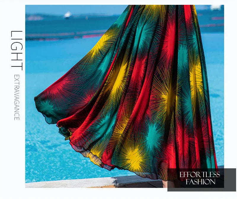 Floral Dress 4XL Women's 2025 Summer Chiffon V-Neck Dress High end Style Celebrity Splice A-line Skirt for Women Elegant Mujer