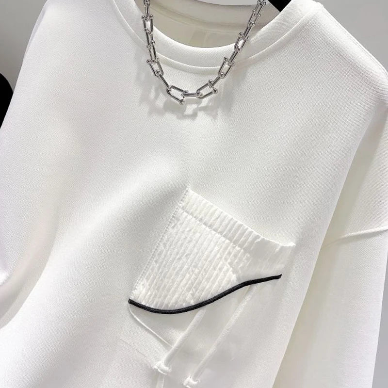 Korean fashion solid color hoodless sweatshirt women's spring and autumn new temperament loose thin niche design short top