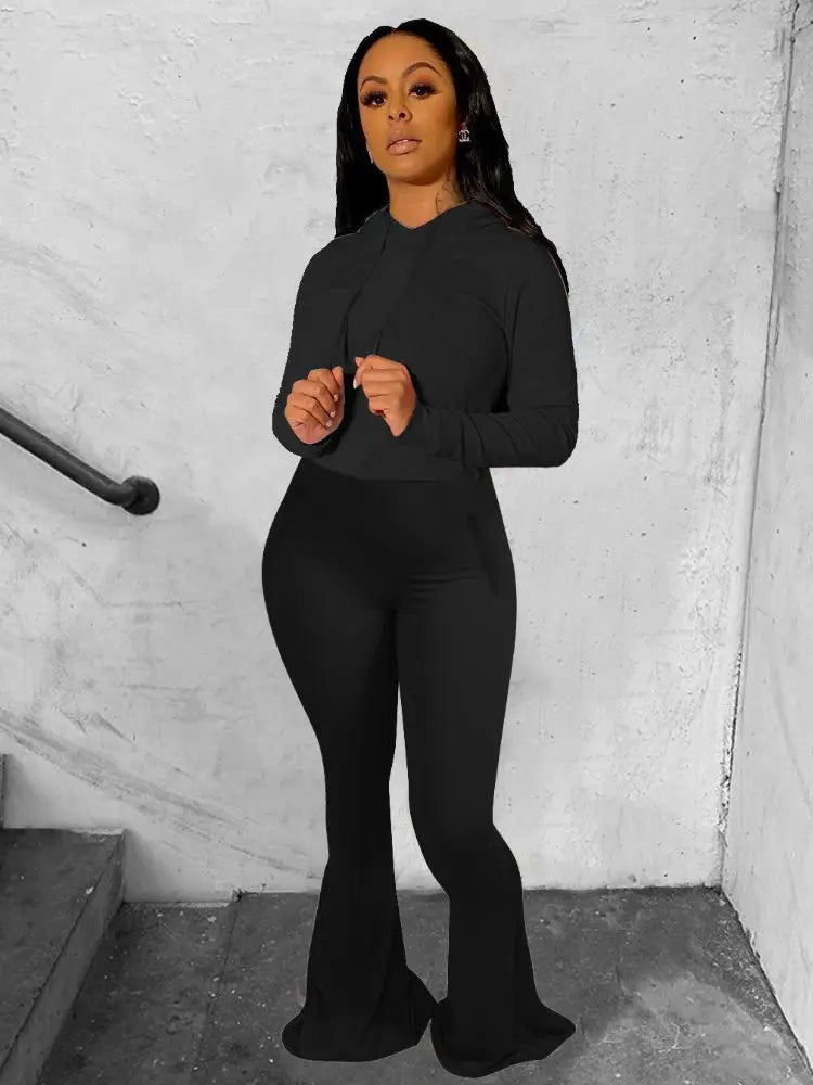 Regular Fit Hooded Wide Leg Tracksuit Set For Women