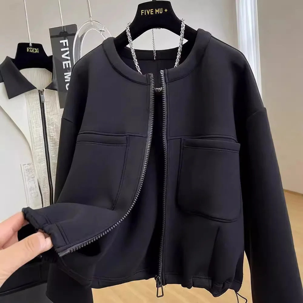 Large size loose round neck short coat women's autumn and winter new American retro casual jacket top  winter clothes women