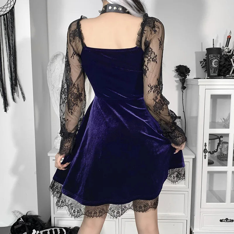 Y2K Hollow Cuffs Strapless Sexy Gothic Lace Dress Dark Style Pleated Knee-length Skirt Women‘s Slim Fit Fashion Women's Clothing