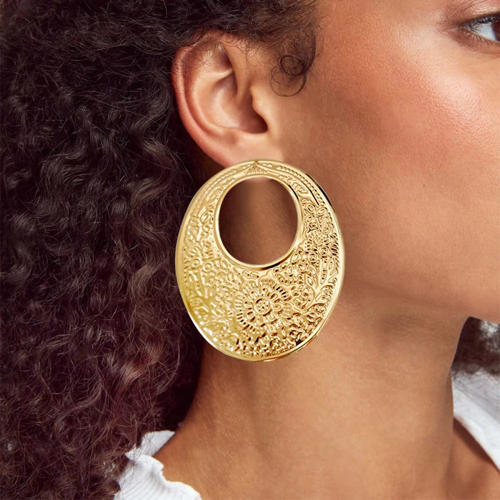 Fashion Jewelry Big Gold Color Round Geometric Earrings Dangle Drop Earrings For Women African Wedding Party Gifts