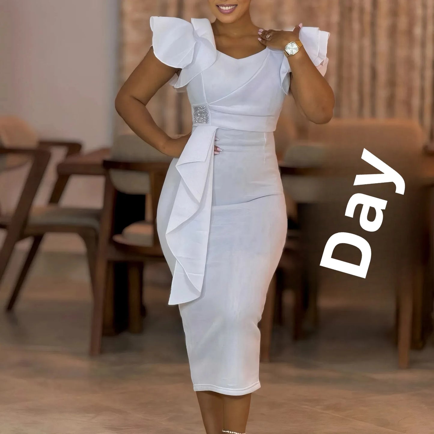 Elegant Pure Color African Style Wrap Dress D3310 New Fashionable Transoceanic Dress with Lace Trim Elegant African Dress
