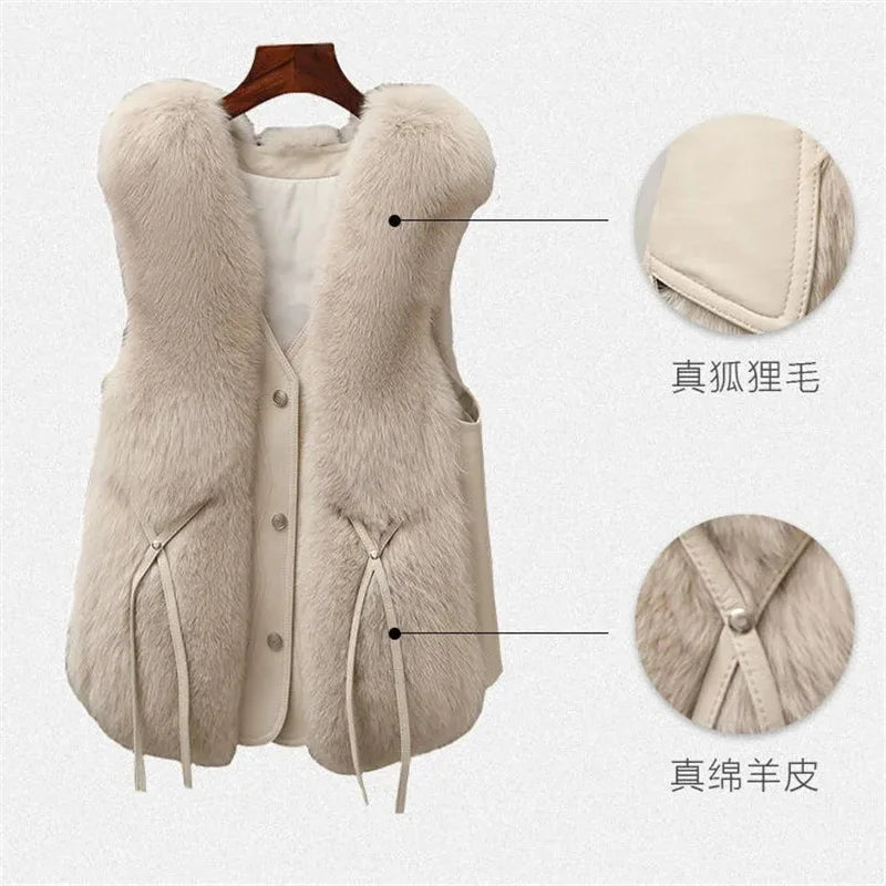 High Quality Imitation Fox Fur Vest Jacket Women Fur Vest Jacket 2024 Winter Waistcoat Short Fur Vest Female Vestcoat Sleeveless
