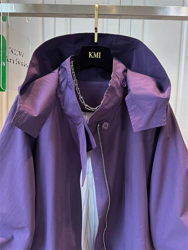 Fem Cotton Trench Coat For Women Casual And Versatile Loose And Slimming Autumn Simple Hooded Long Jacket For Women Windbreaker