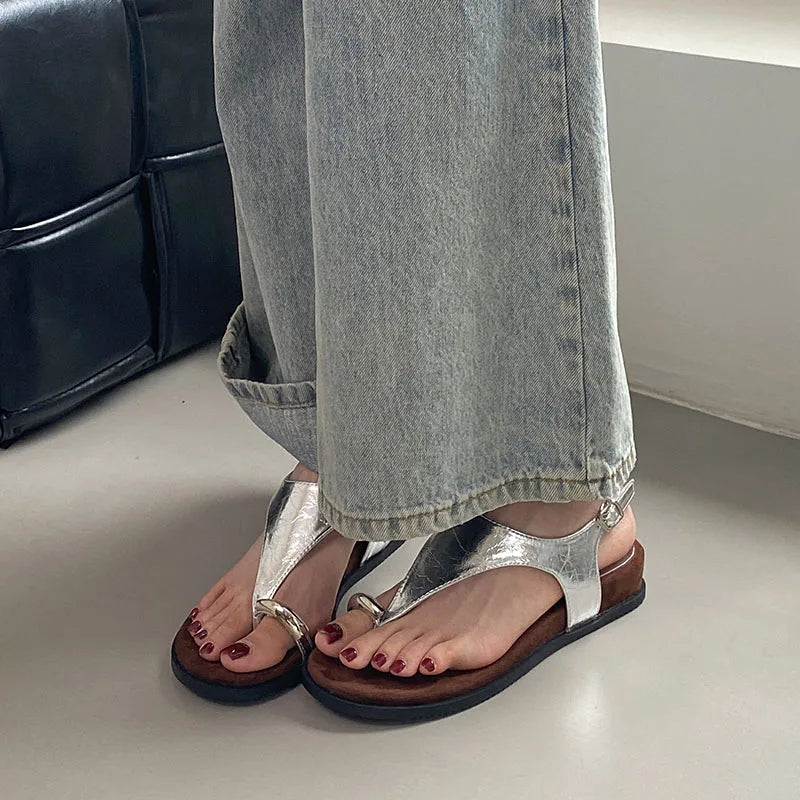 Spring Summer Fashion Metal Ladies Wedges Sandals Shoes Female Buckle Strap Women Wedges Sandals Heeled Shoes Flip flops