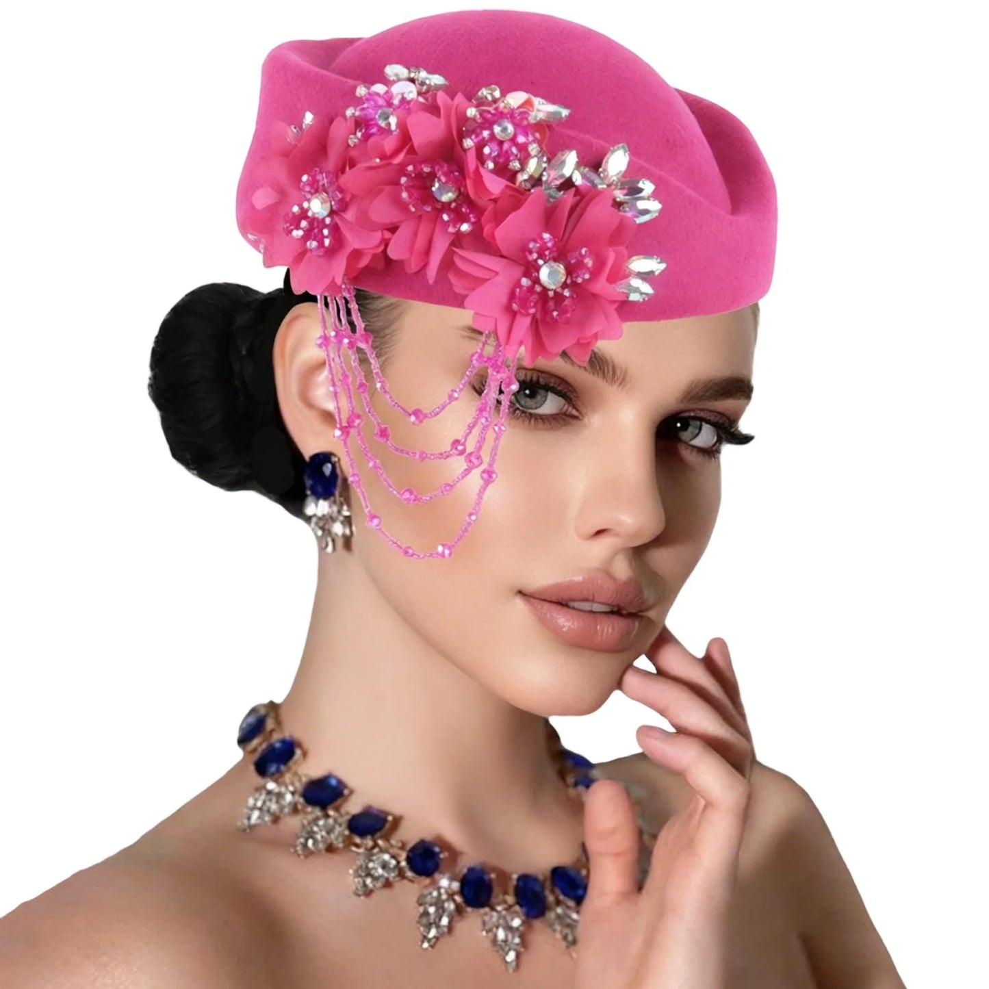 Retro British Beret With Floral Rhinestone Decor For Women