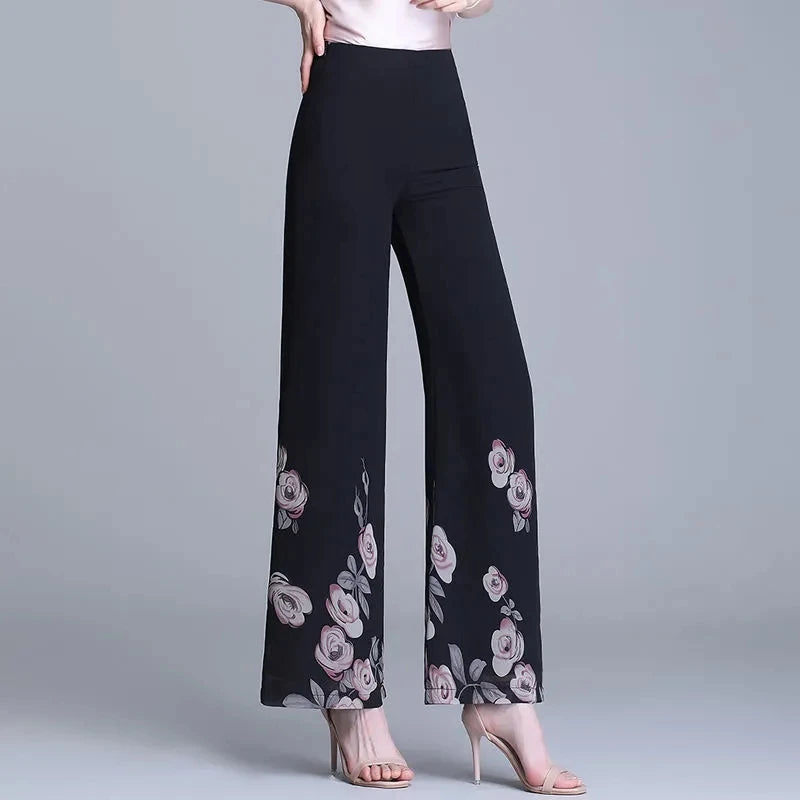 Double Layer Printed Chiffon Wide Leg Pants For Women's Summer New High Waisted Loose Dance Swing Pants Drooping Skirt Pants LA