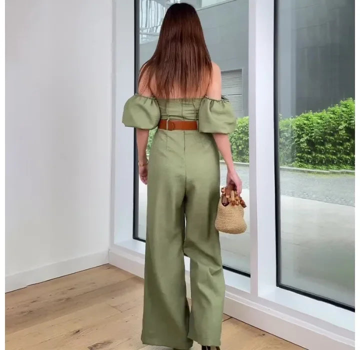 Women's Jump Suits New Elegant Square Neck Slim Fit and Waist Cinching Temperament Straight Leg Jumpsuit for Female 2024 Summer