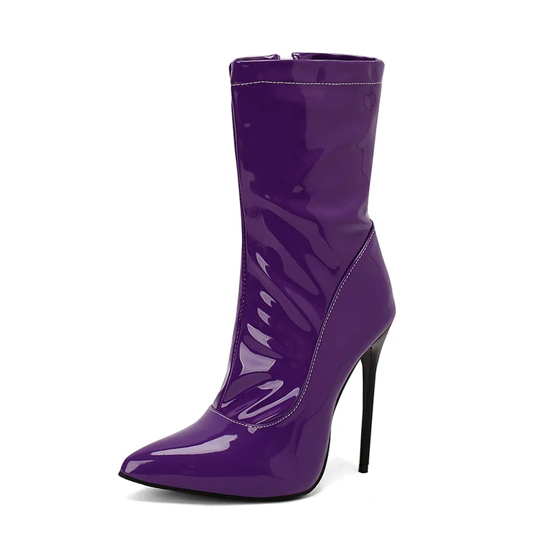 Pointed Toe Patent Leather Stiletto Ankle Boots for Women