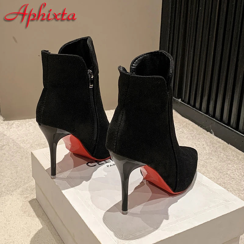 Soft Plush Lining Zip Front Square Heel Ankle Boots for Women