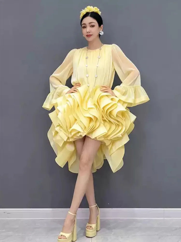 Ruffled High Low Evening Dress