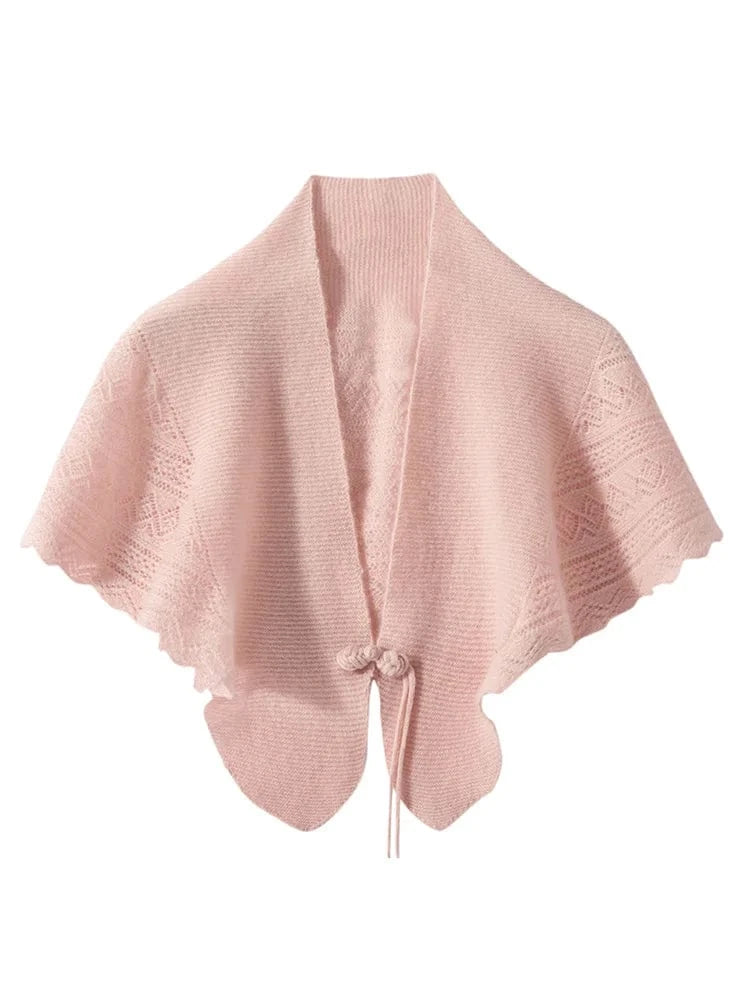 CHICUU Spring Summer Women 100% Cashmere Cape Thin Hollow Grace Chinese Style Shawls Cashmere Knitwear Sweater Wraps Luxury Top
