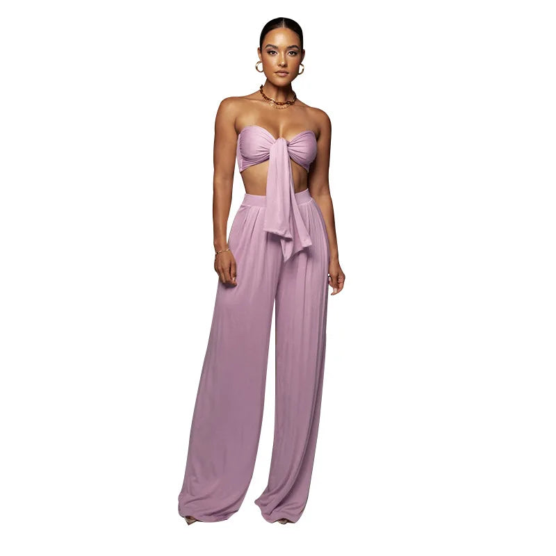 Elegant Solid Color Casual Two Piece Set for Women