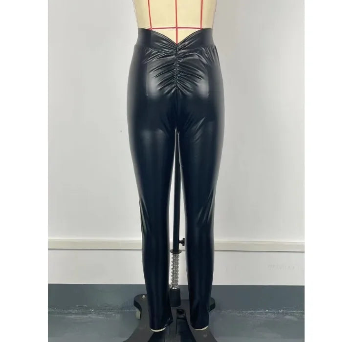 Sexy Pants for Women Fashionable and Versatile Pencil PU Leather Elastic Tight V-waist Trousers Female Summer and Fall 2025 New
