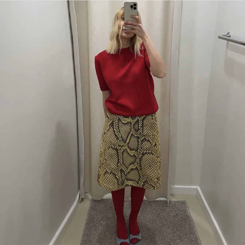 Fashion Ladies Half Skirt Snake Print High Waist Elastic Waist Loose Skirt Light Luxury Dress Versatile Summer Casual Skirts