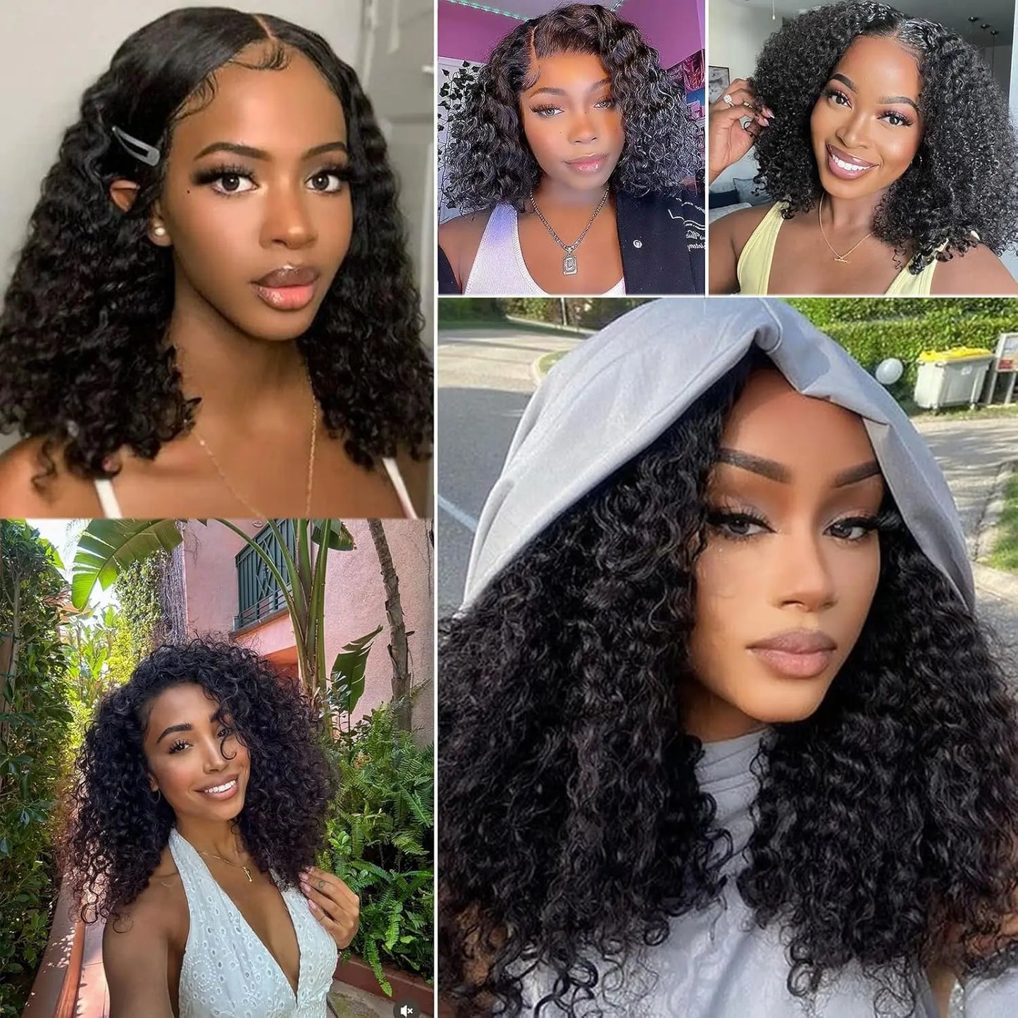 100% Human Hair wigs Glueless Deep Wave Bob Wigs 13x6 Transparent Lace Frontal Wig 16 inch Kinky Curly Short bob Wig of Women
