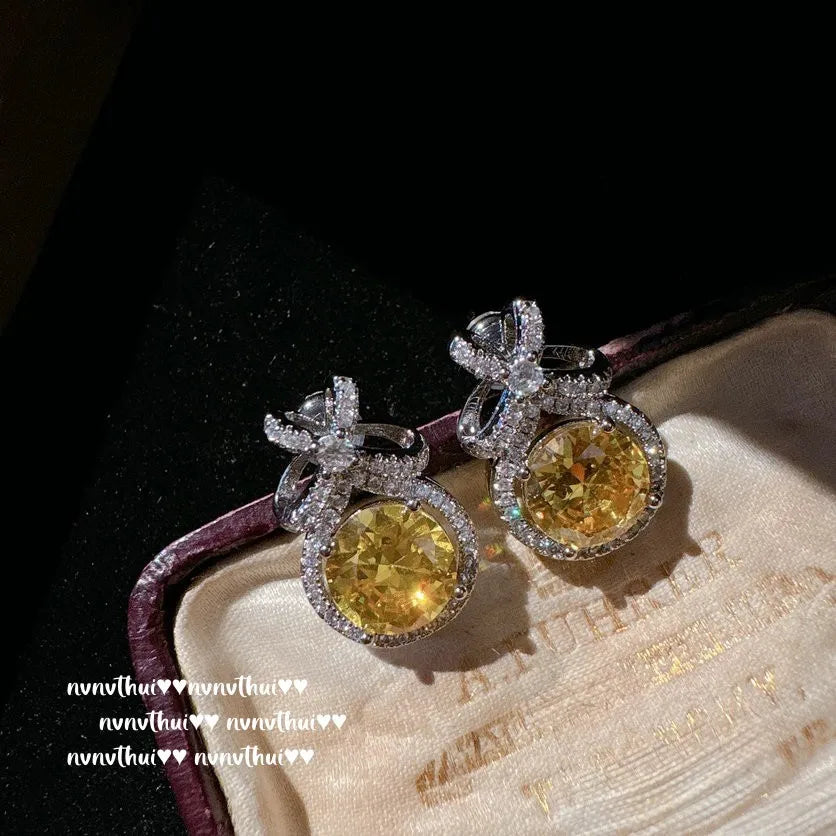 Round Cut Yellow Cubic Zirconia Bridal Jewelry Set for Women