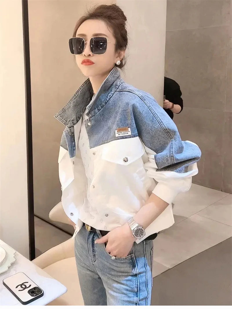 Short Denim Jacket Women Loose 2024 Summer Spring And Autumn Coat Women Slim Sweet Jacket Joker Coat Color Matching Embroidery