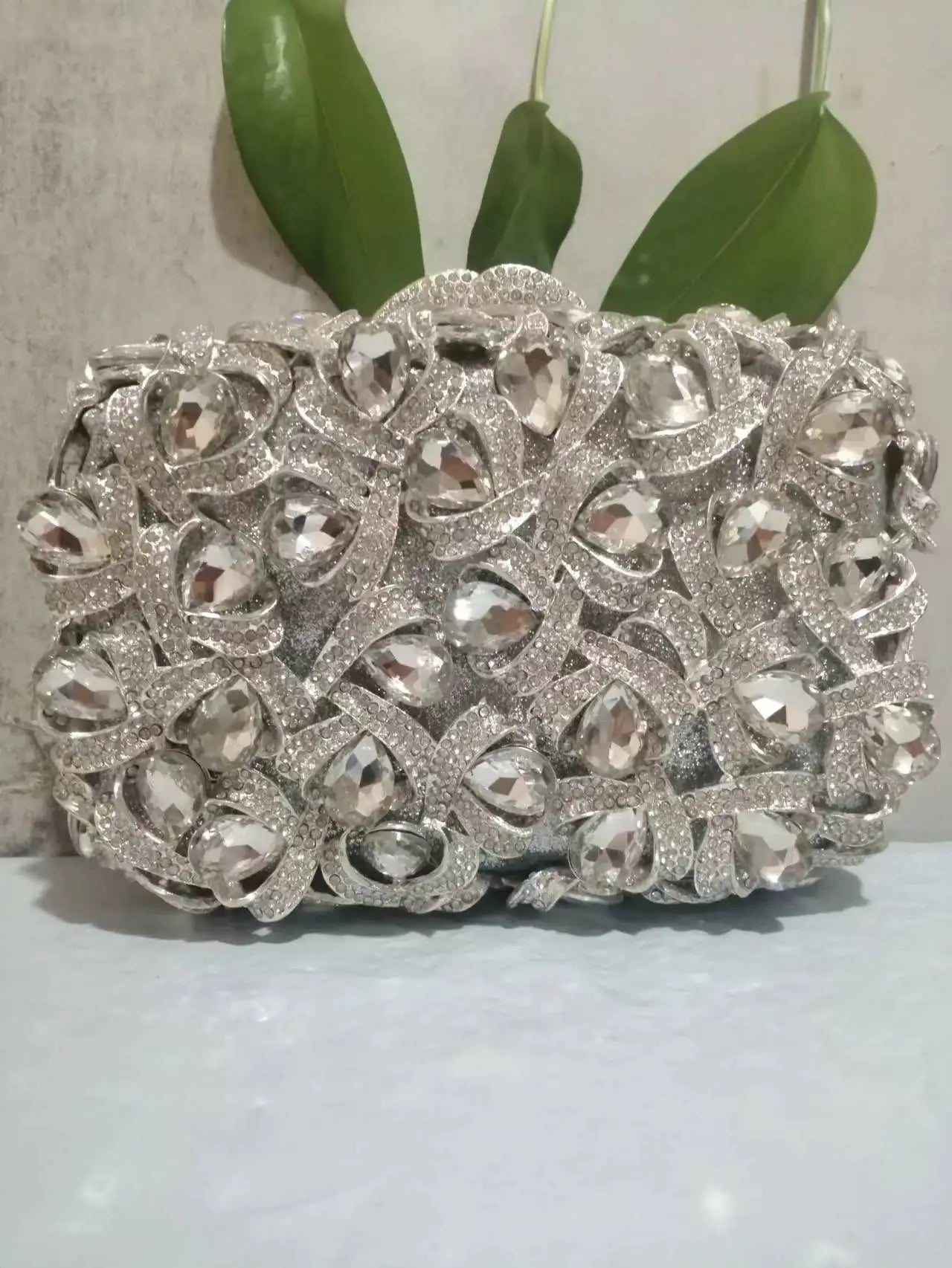 Women Gold/Silver/Green Big Stones Clutch Purse Lady Evening Bags Wedding Party Rhinestone Handbags Ladies Gala Clutches Bags