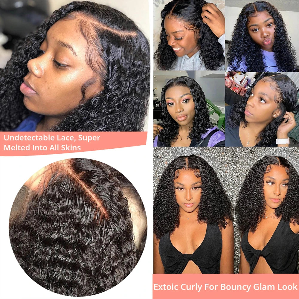 Short Curly Bob Wigs Human Hair 250% Glueless Brazilian Closure Frontal Wigs Without Glue Pre Cut Lace Wigs For Women On Sale