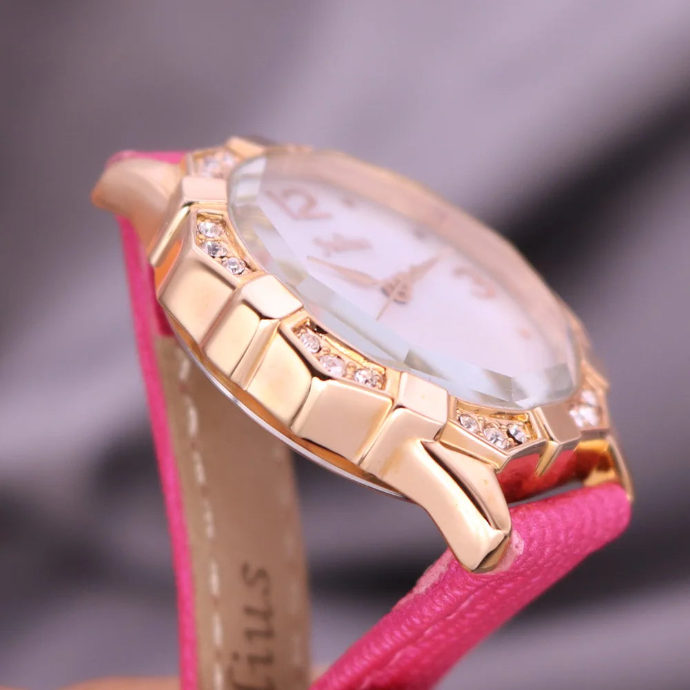 Small Rhinestones Julius Lady Women's Watch Mother-of-pearl Japan Quartz Fashion Hours Bracelet Leather Girl's Gift No Box