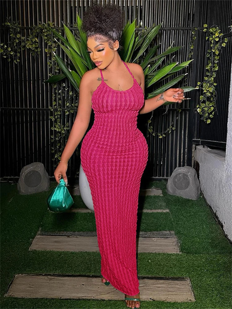 Ruched Backless Sleeveless Bodycon Maxi Dress for Women