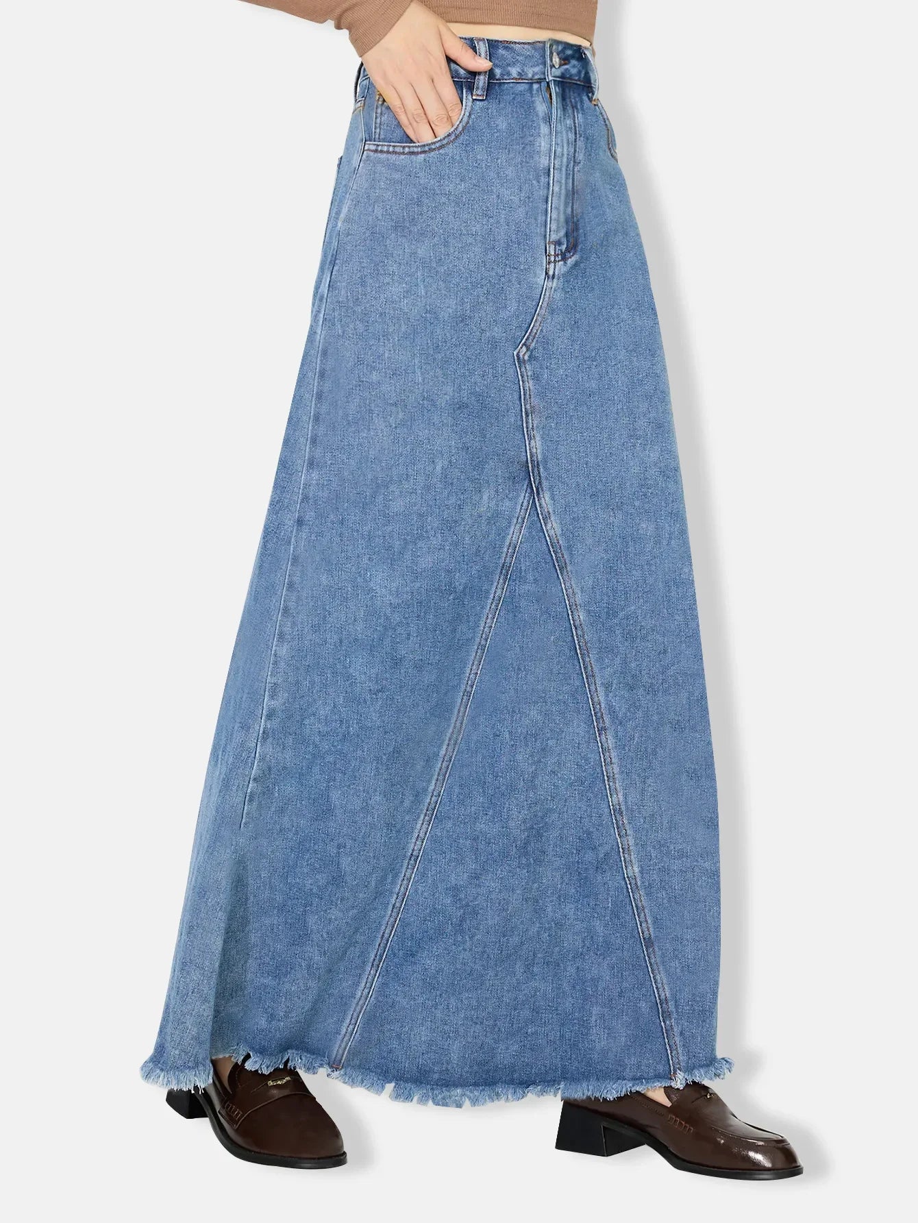 Denim Skirt Women Vintage Long Skirts High Waist Distressed Washed Button Pockets Summer Mom Jeans Y2k A Line Streetwear 2025
