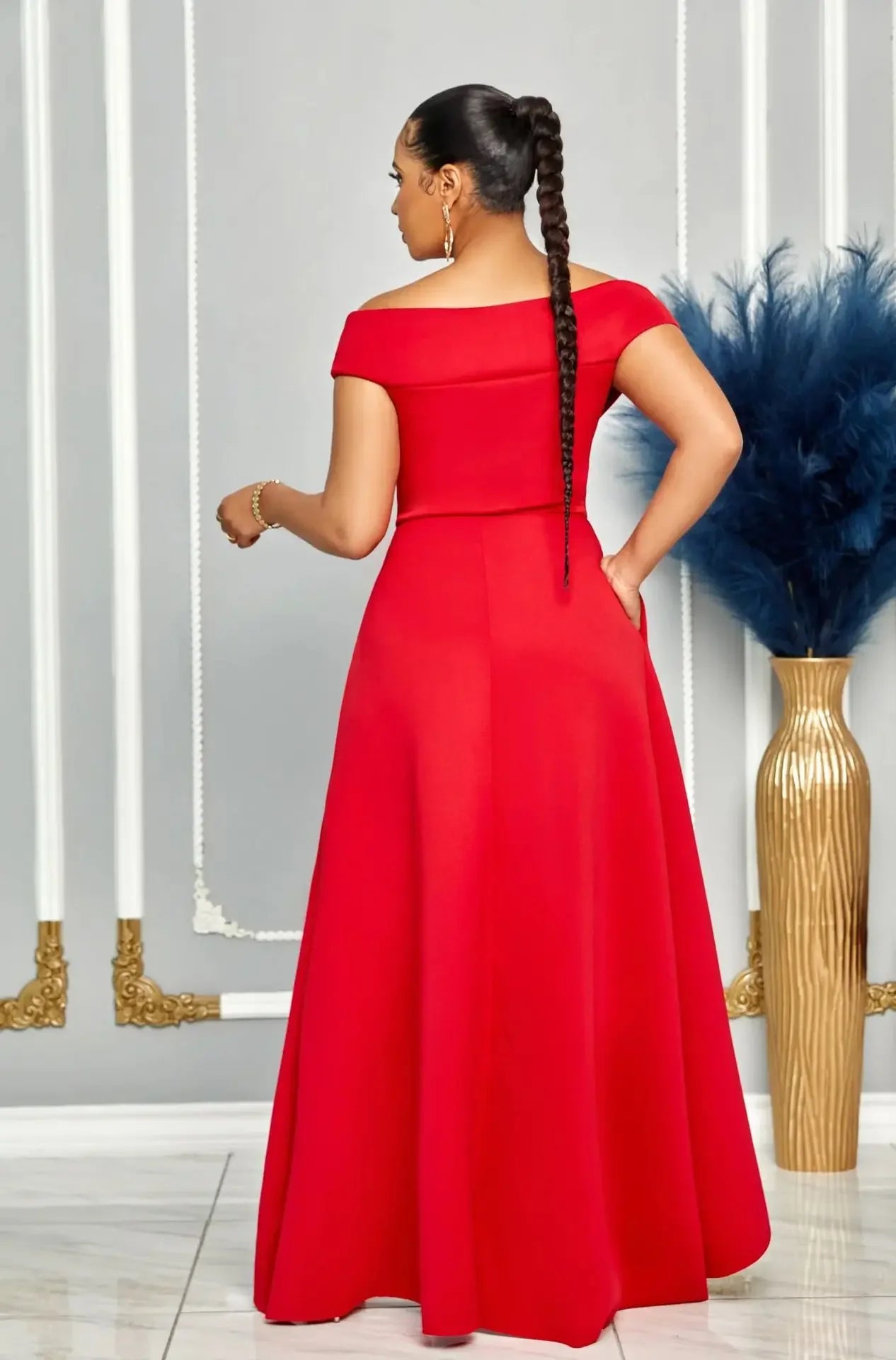 Sexy Slimming Solid Color Off-Shoulder Maxi Dress S10629 European And American Style Smooths Your Silhouette