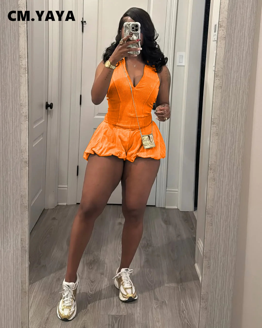 CM.YAYA 2025 Women Sleeveless Knitted Ribbed Patchwork Short Jumpsuit Playsuits Summer Street Elastic Party Romper One Piece Set