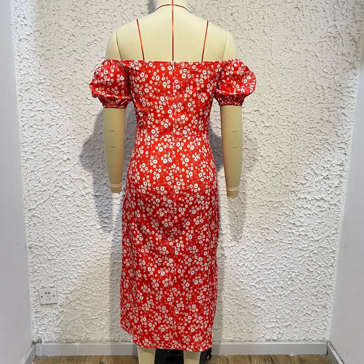 Elegant Summer Women's Dress Off-Shoulder Floral Side Slit Fashionable Commuting Foreign Trade New Style Womens Clothing
