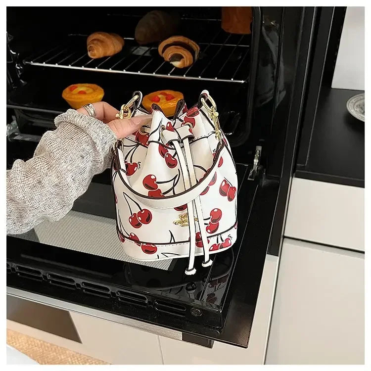 "2025newTextured Bucket Bag Women Artisan Drawstring Shoulder Purse Vintage Motif Crossbody Heritage Accent Carrier"