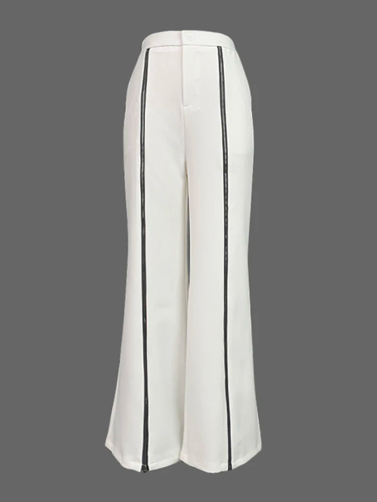 Beautyblue Striped Sports Pants Women Zipper Trousers Summer New White Patchwork High Waist Wide-leg Bottom Office Commute Pant